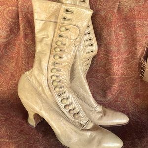 Vintage Victorian leather boots used for photo shoot, missing one button